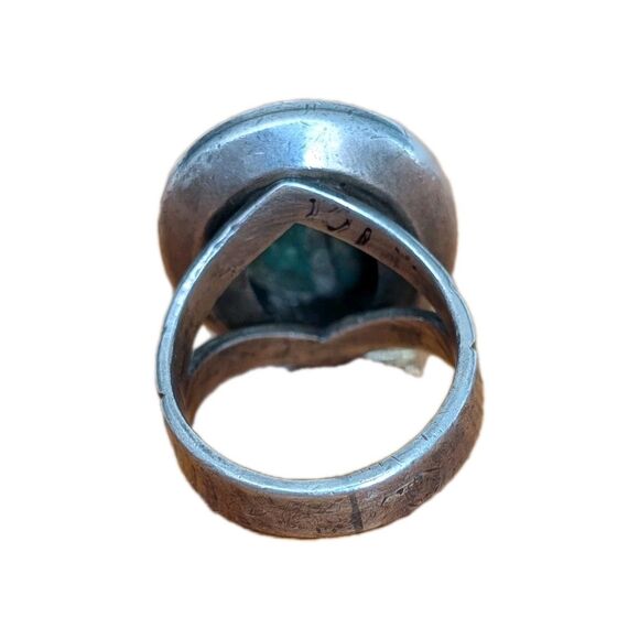 Vintage Navajo Green Turquoise Ring Cabochon Sterling Silver Size 8 Old Pawn - Picture 4 of 8